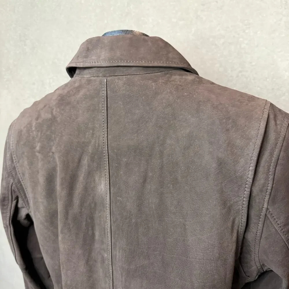 Eddie Bauer Genuine Nubuck Leather Jacket Brown Full Zip Men's L